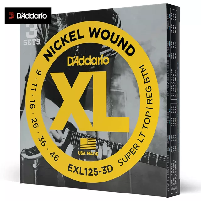 3-SETS D'Addario EXL125-3D Nickel Wound, Super Light Top/ Regular Bottom, 09-46