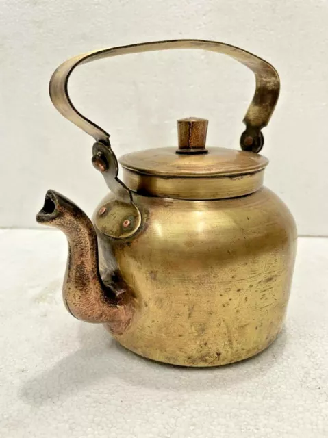 Antiguo Latón Forjado Té Café Tetera/ Olla con Tapa Y Mango Utensilios