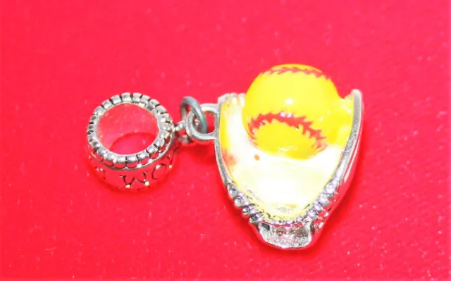 Silver Bella Perlina Softball Glove Bracelet Charm with softball Pin