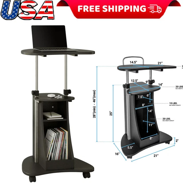 ROLLING ADJUSTABLE HEIGHT Laptop Computer Cart Medical Mobile Standing