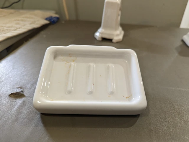 Vintage Porcelain Bathroom Soap Dish Rectangular Wall Mount