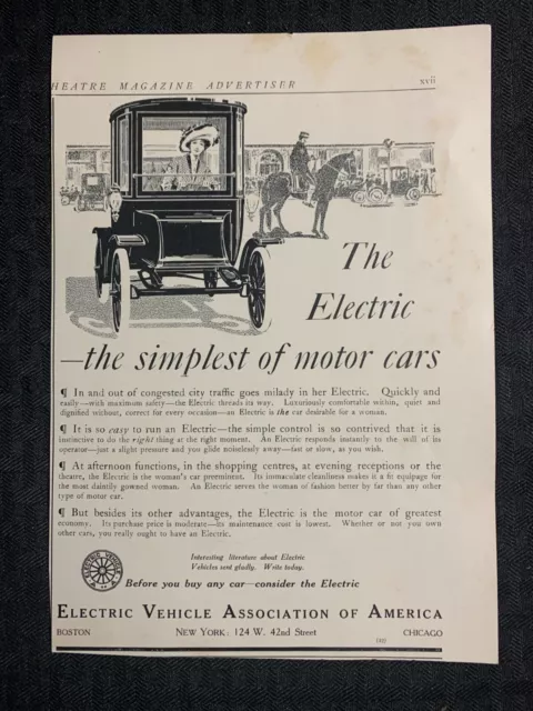 Vintage ELECTRIC VEHICLE ASSOCIATION 6.5x9" Automotive Print Ad VG+ 4.5 Simplest