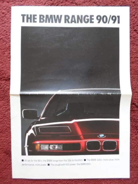 BMW RANGE 1990 1991 UK Mkt Sales Brochure Broadsheet - 3 5 7 8 Series M3 M5 & Z1