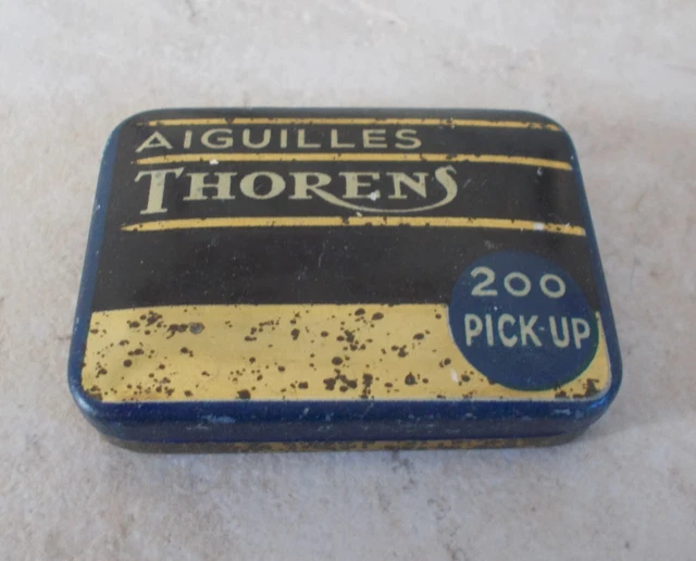 Antique gramophone needle tin box THORENS France vintage old  black vtg french