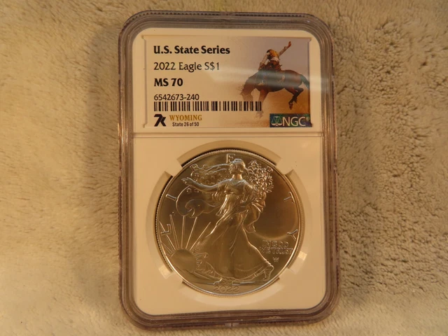 NGC 2022 American Silver Eagle MS 70 U.S. State Series Wyoming (Bin D)