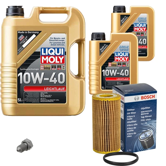 Filtro olio Bosch 7L Liqui Moly funzionamento leggero 10W-40 per VW Audi Golf V 2.0 GTI EOS