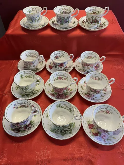 12 x Royal Albert Flowers of the Month Duo Cups Saucers