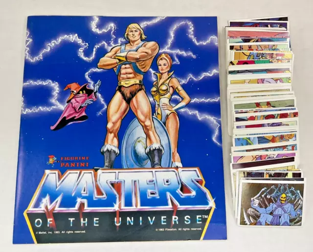 MASTERS OF THE UNIVERSE HE-MAN 216 STICKER CARD SET w/ UNUSED ALBUM Panini 1983