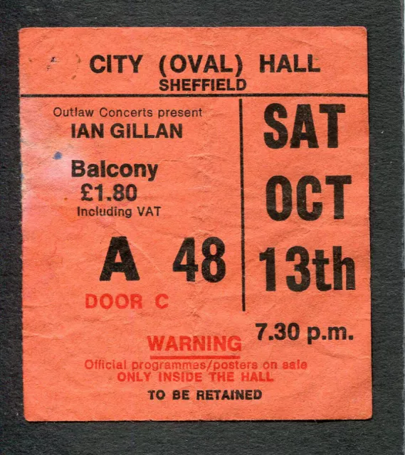 Original 1979 Ian Gillan from Deep Purple Concert Ticket Stub Sheffield UK