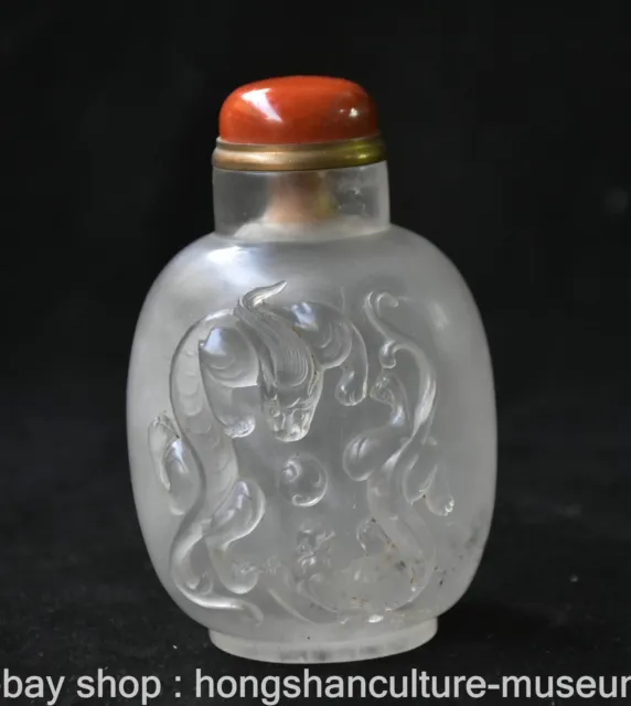 3.6" Old Chinese Crystal Dynasty Pi Xiu Dragon Snuff box Snuff Bottle Statue