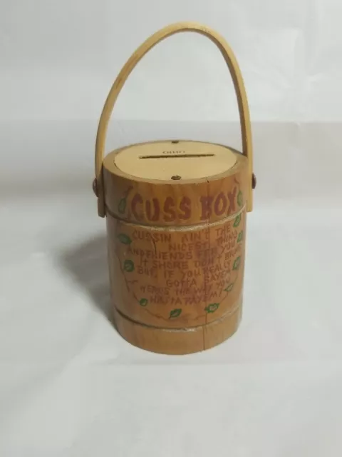 Vintage Cuss Box Made From Tree in Japan Bank Antique Joke Gift Swearing Penalty