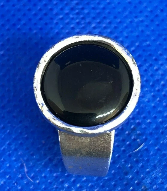 Bague Vintage LILI LA PIE - Argenté, Acier Et Résine Noire, Taille 17,28 - Occasion