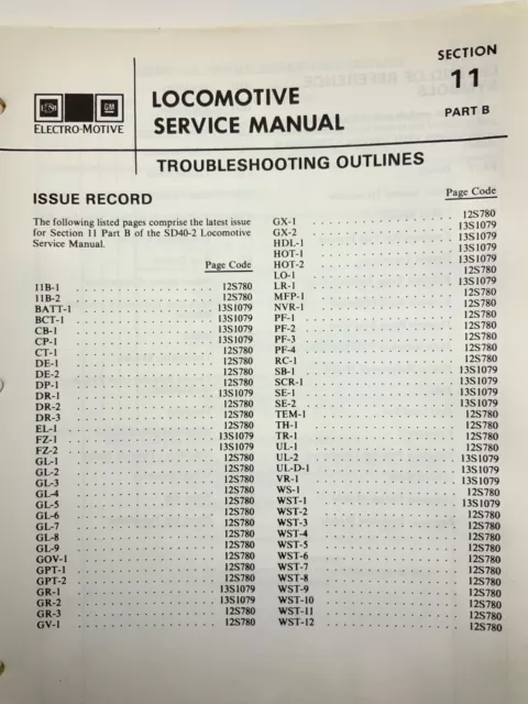 Troubleshooting Outlines Locomotive Service Manual SD40-2 1983 EMD AA280