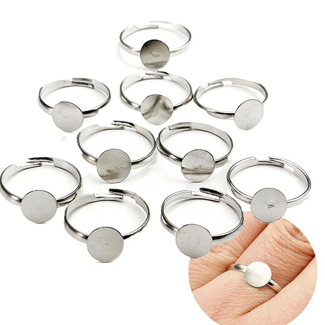 Anillo plano ajustable enchapado en plata 10/100 base en blanco hallazgos de joyería VogueQzi $v