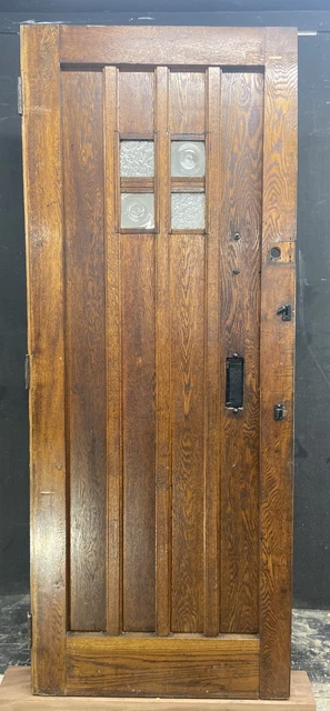 Solid Oak Front Door Arts Crafts Old Period Antique Glass Reclaimed Wood Iron 7