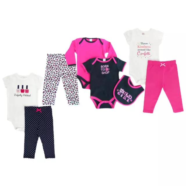 Baby Mädchen Satz Body Weste Top Leggings Hose Lätzchen Pink Grow Kurzärmelig