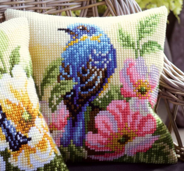 Vervaco ~ Cushion Cross Stitch Kit ~ Bird on Rose Bush