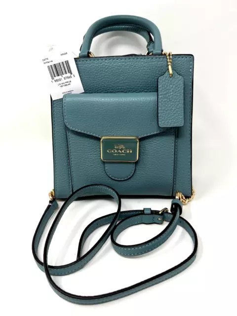 COACH Mini Pepper Crossbody Pebble Leather Marine C6778 $328 Small Satchel