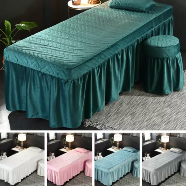 Massage Table Skirt Velvet Valance Sheet Quilted Bed Cover Face Hole 21" Drop