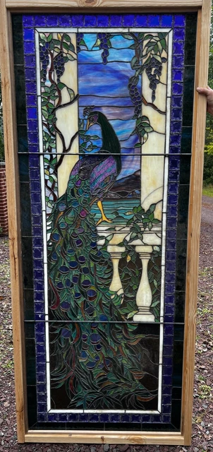 American peacock stained glass window