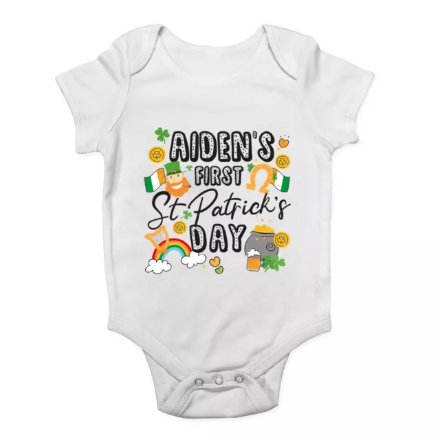 Personalised First St Patrick's Day Baby Grow Paddy Clover Irish Leprechaun Vest