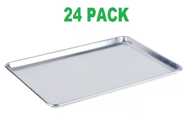 24 PACK Full Size Aluminum 18" x 26" Bun Sheet Baking Pan Wire in Rim Commercial