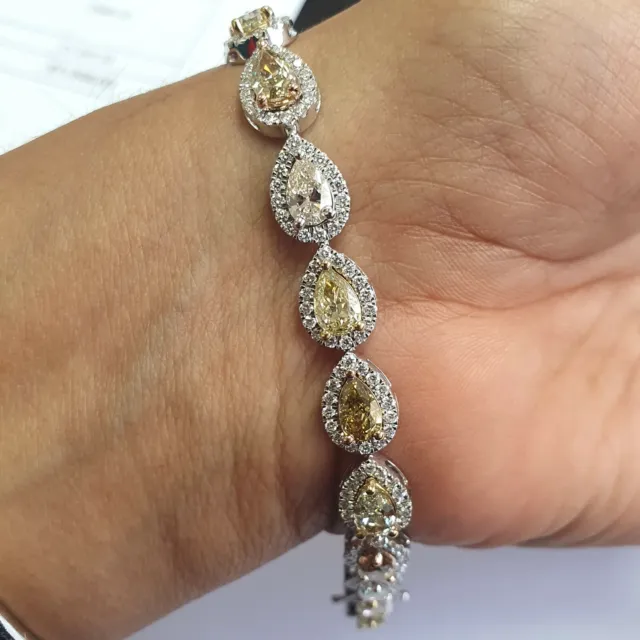 Clearance offer 12.64 Ct Fancy Yellow Pear & Diamond Tennis Bracelet 18K W. Gold