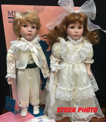 Porcelain Dolls COA VTG NIB Marian Yu Ltd Ed Wedding Flower Girl Ring Bearer 17"