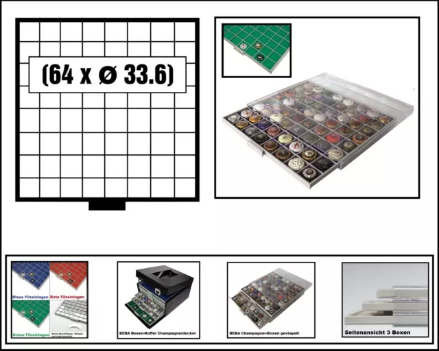 Champán box+insertar fieltro Verde Para 64 placa de champagne cava Look