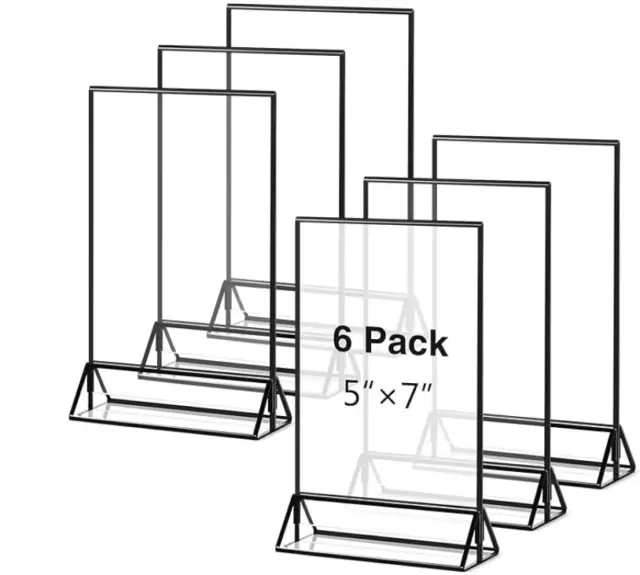 Zonon 6 Pack Clear Acrylic Sign Holder with Borders and Vertical 5 x 7 Inch