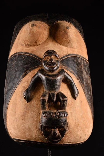 13612 African Large Makonde Belly Mask / Mask Tanzania