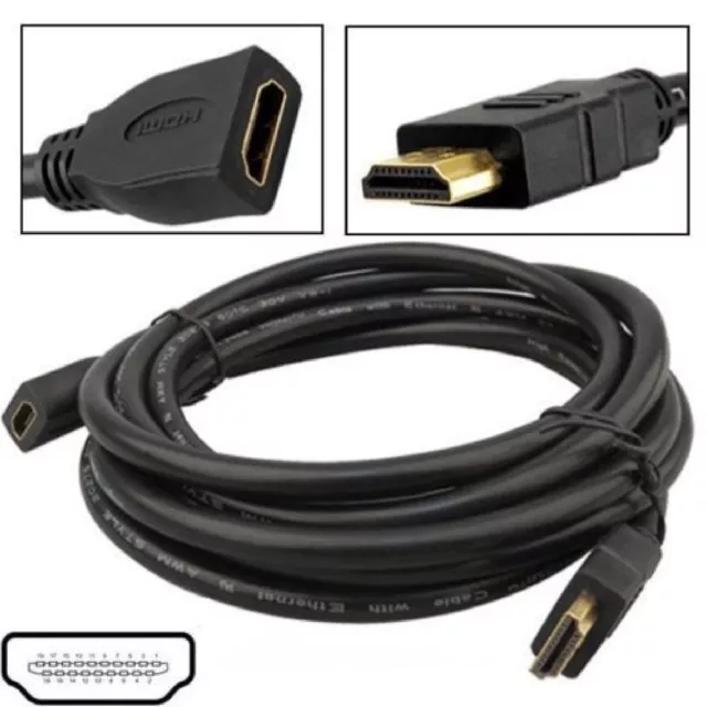 HDMI 4K TV LCD EXTENSION Cable Male to Female Socket Lead 1m 2m 3m 5m 10m 20m