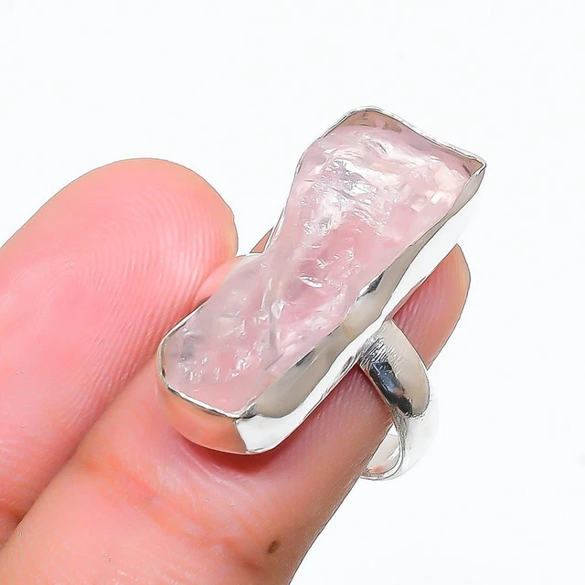 Rose Quartz Gemstone Handmade 925 Sterling Silver Jewelry Ring Size 6 Easter