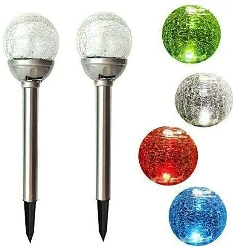 Solar Powered Stainless Steel Colour Changing LED Crackle Ball Garden Lights