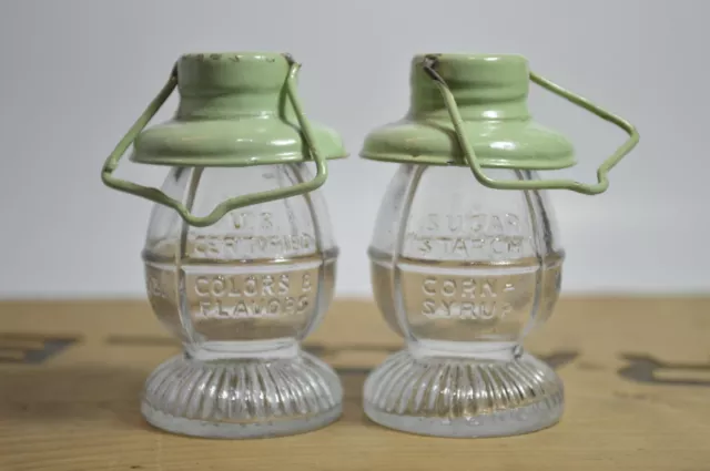 Vintage T.H. Stough Glass Candy Container Railroad Lantern Bottle Pair