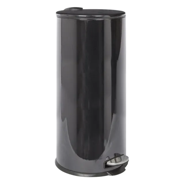 1x Black 30L Round Stainless Steel Kitchen Pedal Bin Rubbish Waste Dustbin