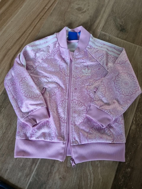 Girls Adidas Tracksuit Top, age 2-3, jacket, zip up, pink, unisex, pattern