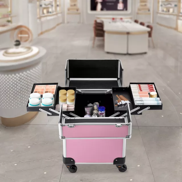 Professional Rolling Makeup Case Extendable Cosmetic Train Case Beauty Storage