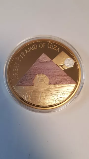 Gigant Medaille 70 mm Große Pyramide von Gizeh mit Farbdruck vergoldet PP