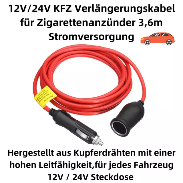 N36C 12V/24V KFZ Verlängerungskabel Zigarettenanzünder mit Stecker Buchse 3,6m 2