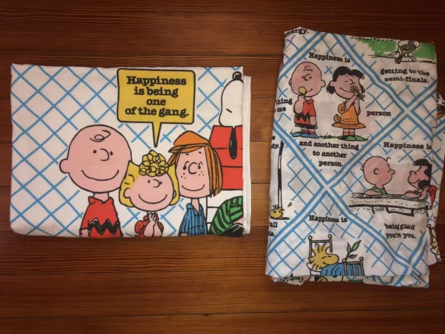 Vintage 1970s Peanuts Characters Snoopy Charlie Brown Twin Sheets Flat + Fitted