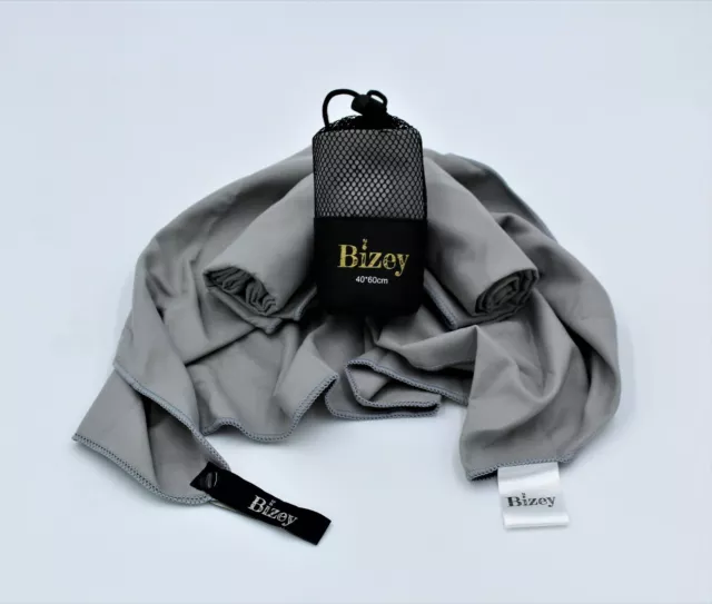 Microfibre Towel Small Grey Sports Beach Yoga Swimming Bath Gym. 40cm x 60cm.