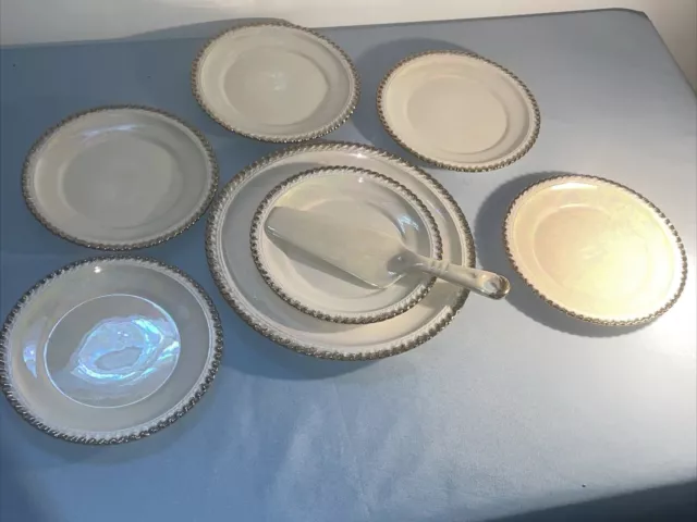 8 Piece Set - Vintage Pearl China Co Iridescent Plates Decorated with 22KT Gold