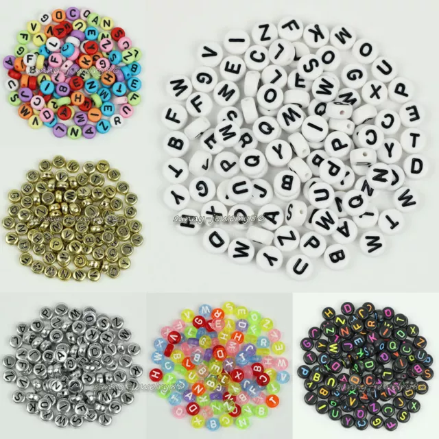 500 Mixed Acrylic Flat Round Disc Alphabet Letter Spacer Beads 7x4mm,Pick Color