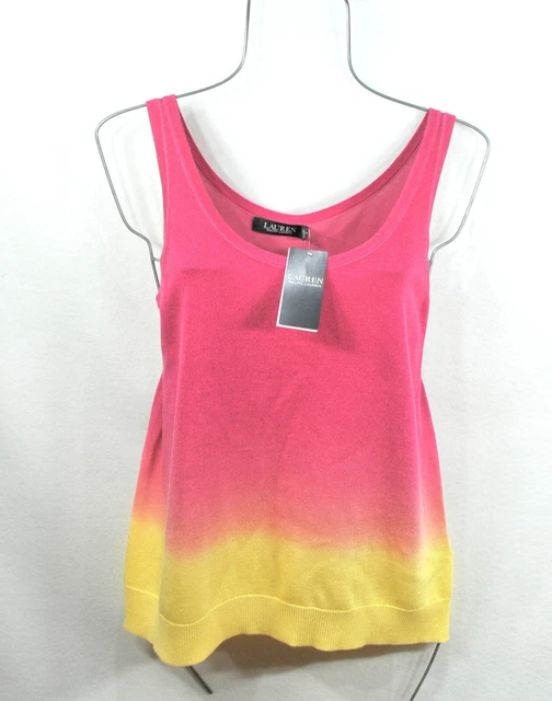 Laraun Ralph Lauren Women's Pink Yellow Cami Sweater Top Blouse XL $125 NWT