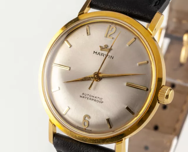 Marvin Gold-Plated Automatique Montre W/ Cuir Bande Cal #777 3