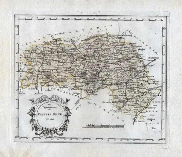 1795 Orne Alencon Sees Flers Domfront l Aigle Camembert carte gravure map Karte