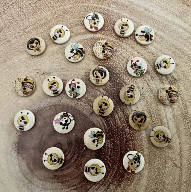 100 Round Bumble Bee Wood Buttons🐝SCRAPBOOKING🪡SEWING🧵CRAFTING🪢CARD MAKING