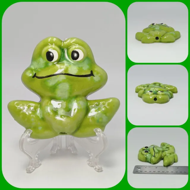 Neil the Frog ~ Cuentas de cerámica de macramé 4" vintage excelente estado