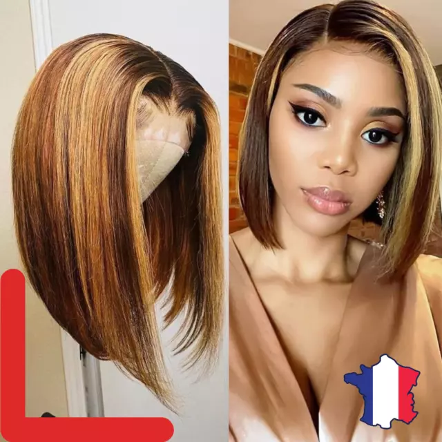 Perruque Lace Front Wig sans colle cheveux naturels lisses balayage 16pouces Or